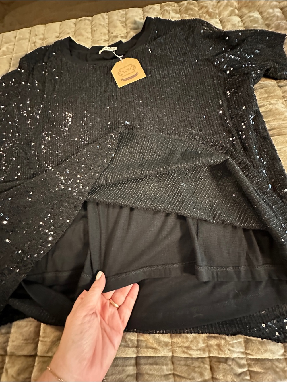 Kori Black Sequin Short Sleeve Tee - Picture 4 of 9